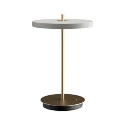 Lámpara de mesa recargable LED UMAGE Asteria Move, gris niebla/latón, 31 cm