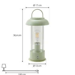 Lámpara de mesa recargable Lindby Yvette, verde, IP44, regulador táctil