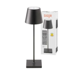 Lámpara de mesa recargable Nuindie LED, USB-C, negra, IP54, atenuable