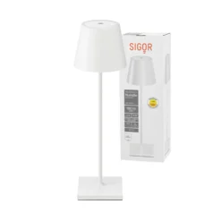 Lámpara de mesa recargable Nuindie LED, USB-C, blanca, IP54, atenuable