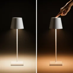 Lámpara de mesa recargable Nuindie LED, USB-C, blanca, IP54, atenuable