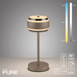 Lámpara de mesa recargable PURE Falling Rings, bronce/cromo DARK, CCT