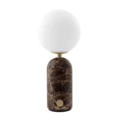 Lámpara de mesa recargable Torrano de Globen Lighting, mármol marrón