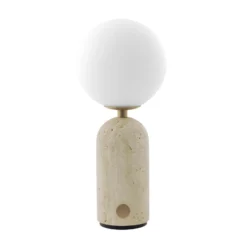 Lámpara de mesa recargable Torrano de Globen Lighting, travertino beige