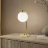 Lámpara de mesa Rico, cristal/metal, dorado/blanco, altura 36 cm