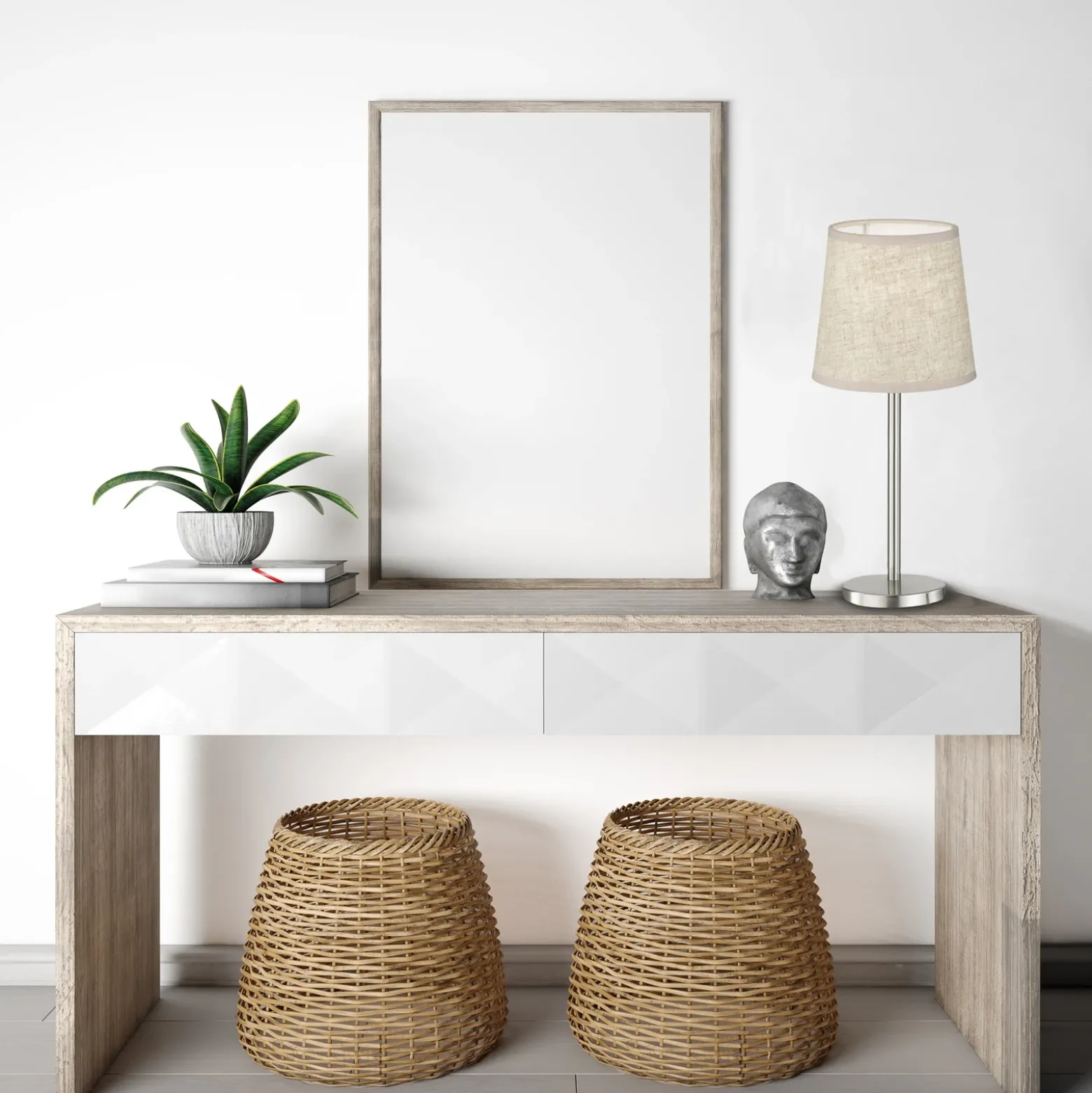 Lámpara de mesa Rimini, arena/níquel, textil, altura 30 cm, E14