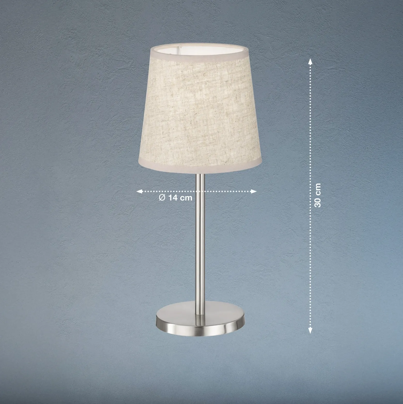 Lámpara de mesa Rimini, arena/níquel, textil, altura 30 cm, E14