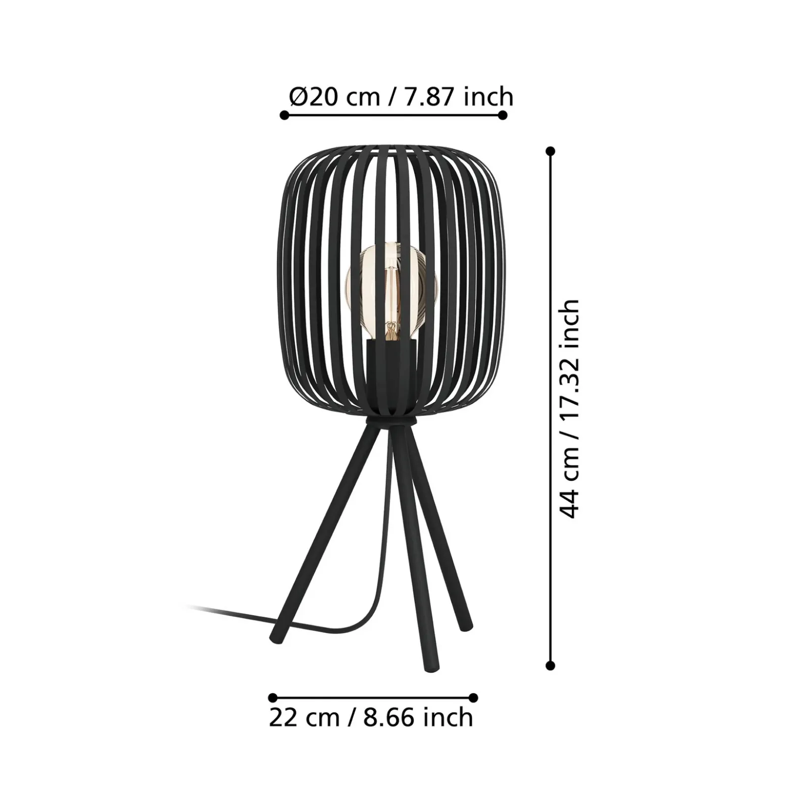Lámpara de mesa Romazzina, negra, altura 44 cm, metal, E27