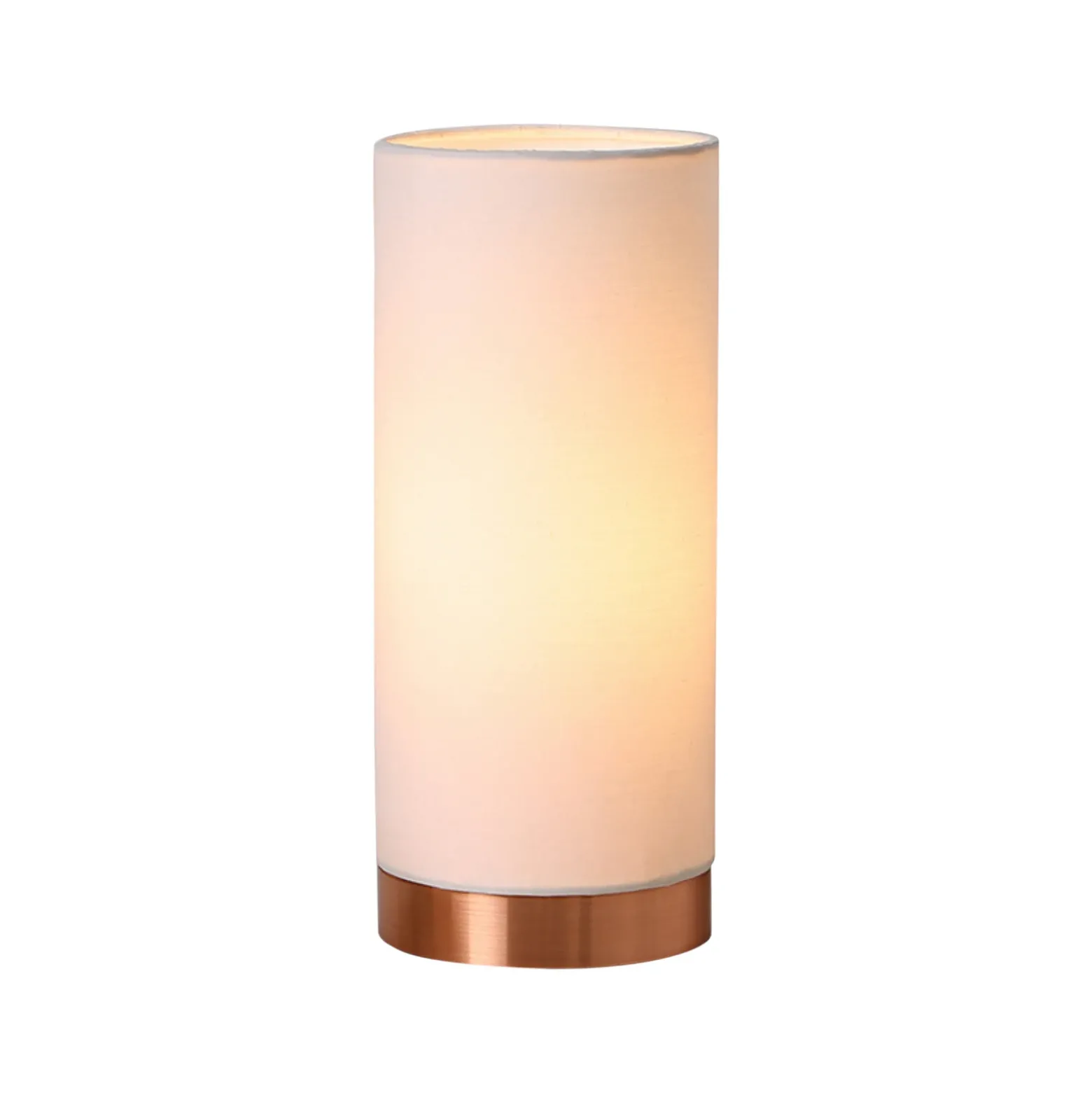 Lámpara de mesa Ronja blanca con base color cobre