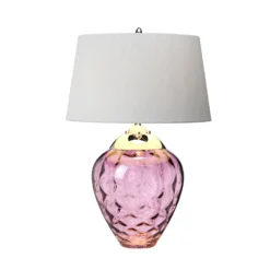 Lámpara de mesa Samara, Ø 45,7 cm, rosa, tela, cristal, 2 luces
