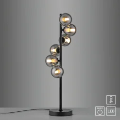 Lámpara de mesa SCHÖNER WOHNEN Dubai, cristal ahumado, 6 luces, G9