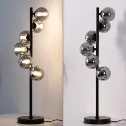 Lámpara de mesa SCHÖNER WOHNEN Dubai, cristal ahumado, 6 luces, G9