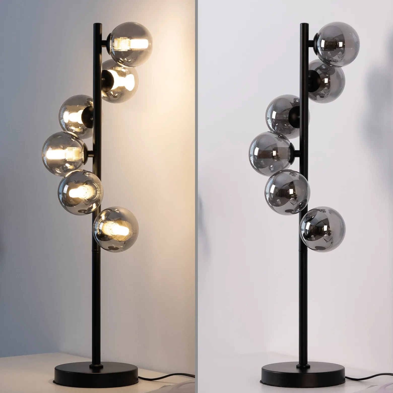 Lámpara de mesa SCHÖNER WOHNEN Dubai, cristal ahumado, 6 luces, G9
