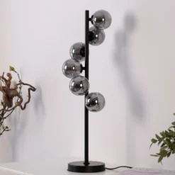Lámpara de mesa SCHÖNER WOHNEN Dubai, cristal ahumado, 6 luces, G9