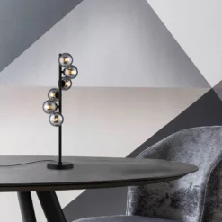 Lámpara de mesa SCHÖNER WOHNEN Dubai, cristal ahumado, 6 luces, G9