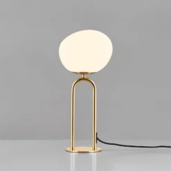 Lámpara de mesa Shapes, blanco/latón, cristal, 47 cm de altura, E27