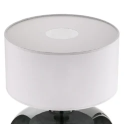 Lámpara de mesa Skien, pantalla blanca, base de cristal gris humo