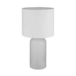 Lámpara de mesa Sofia, blanca, altura 50 cm, tela/cristal