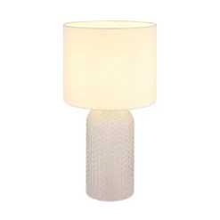 Lámpara de mesa Sofia, blanca, altura 50 cm, tela/cristal
