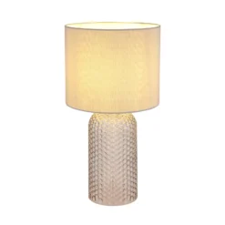 Lámpara de mesa Sofia, gris, altura 50 cm, tela/cristal