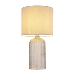 Lámpara de mesa Sofia, gris, altura 50 cm, tela/cristal