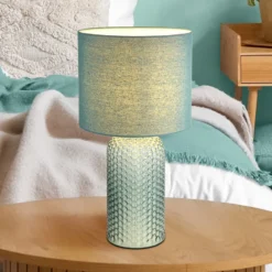 Lámpara de mesa Sofia, verde claro, altura 50 cm, tela/cristal