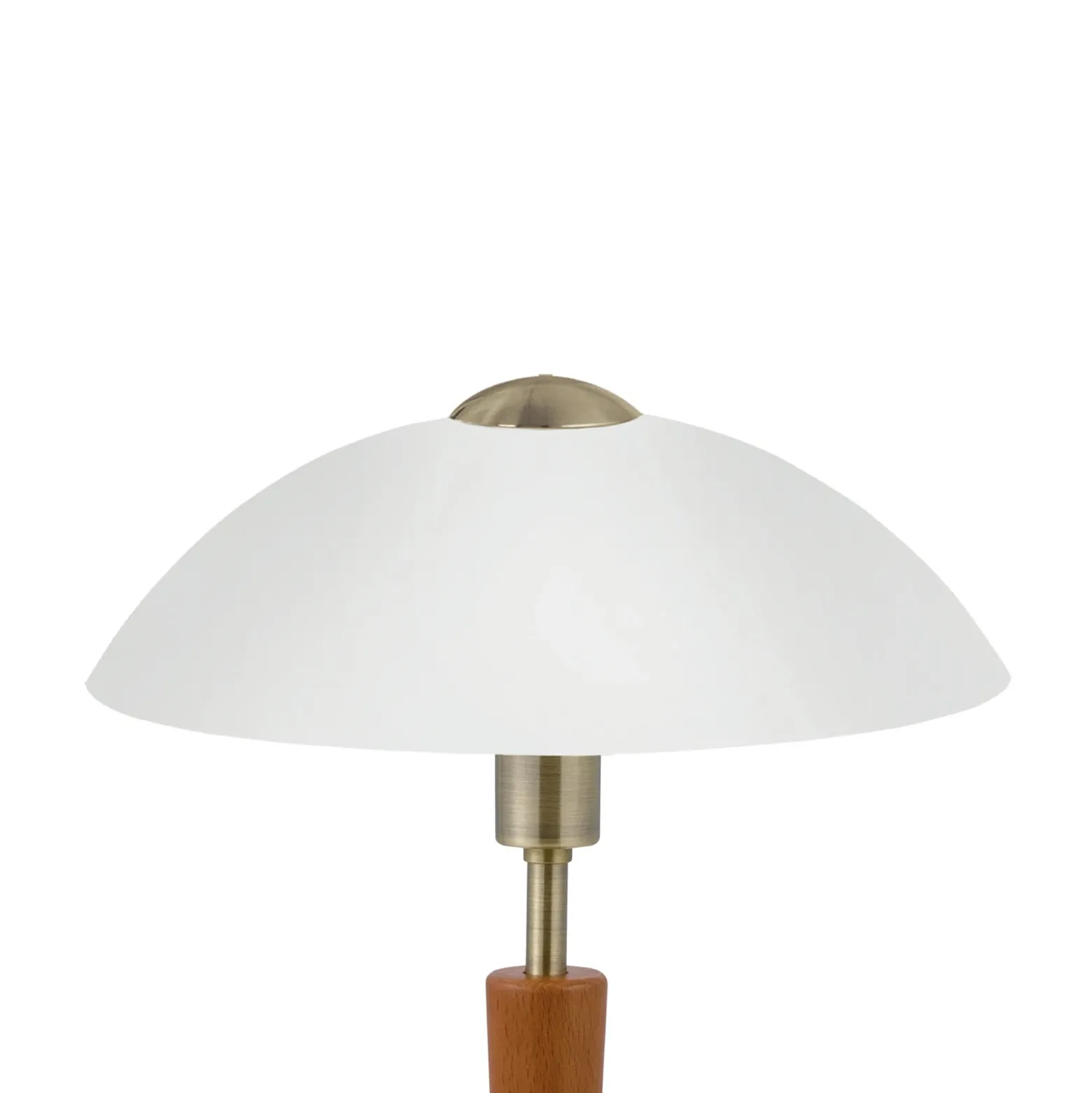 Lámpara de mesa SOLO 1, bruñida/nogal, altura 35 cm, metal/vidrio atenuable