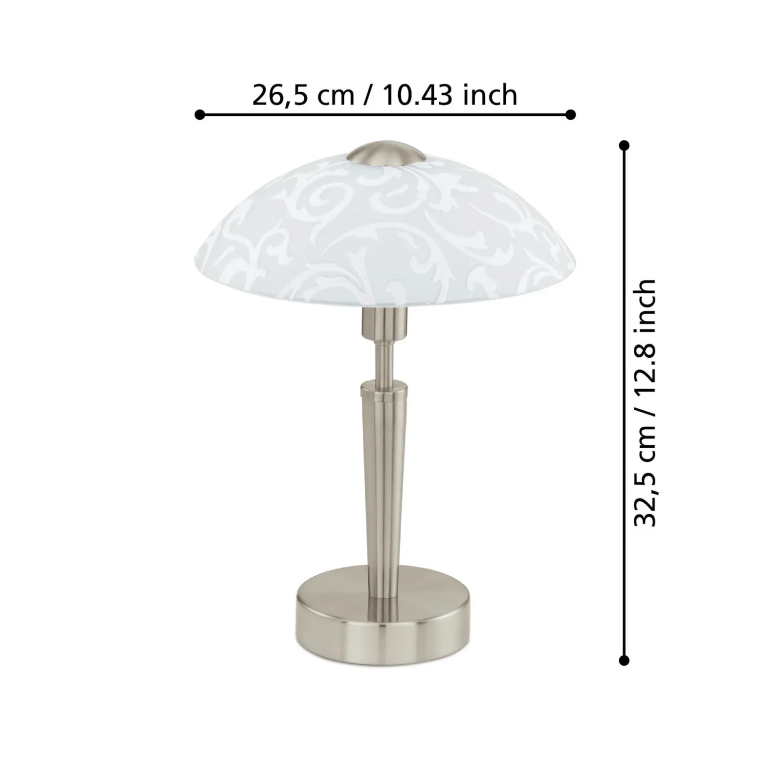 Lámpara de mesa SOLO 1, níquel mate, altura 32 cm, metal/vidrio, atenuable