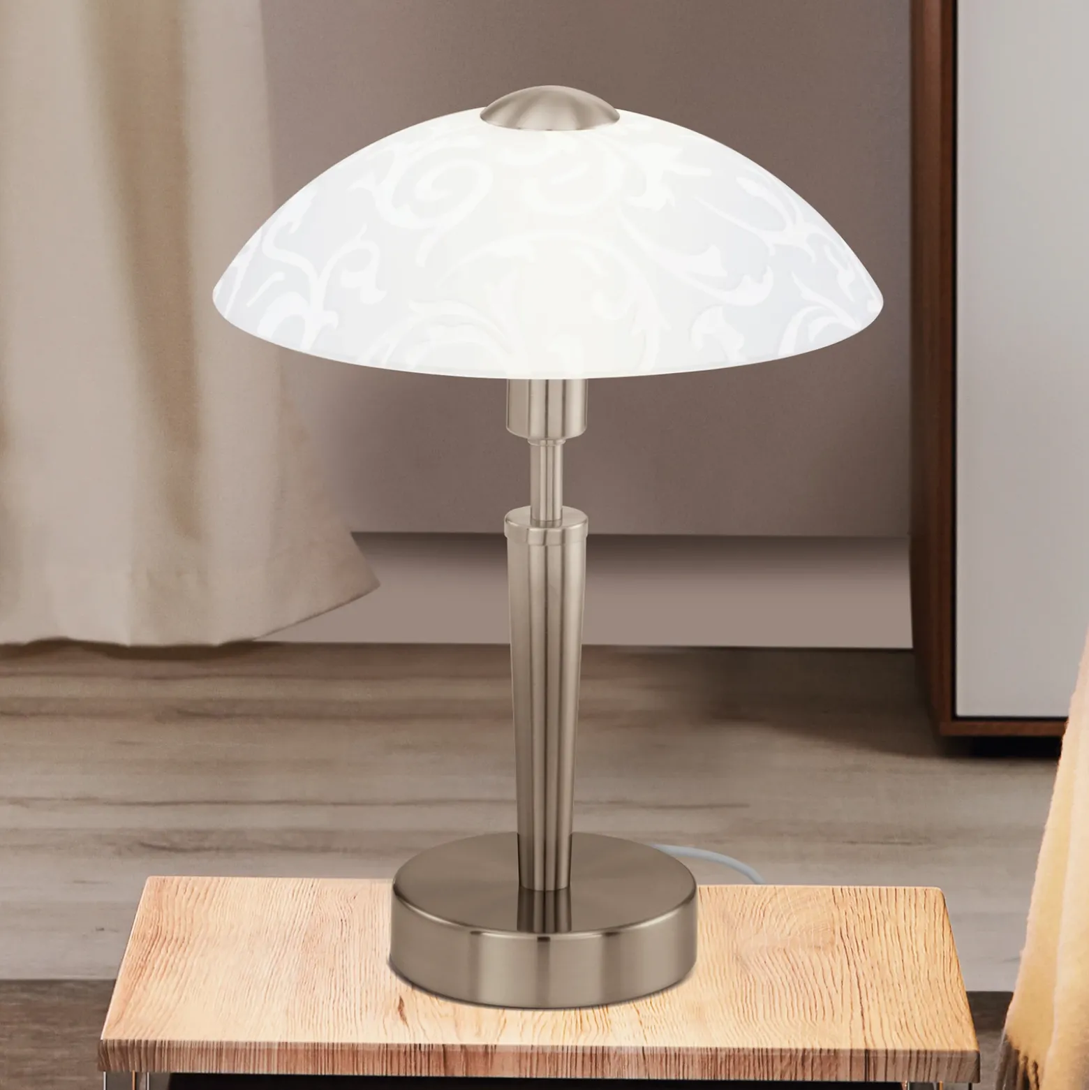 Lámpara de mesa SOLO 1, níquel mate, altura 32 cm, metal/vidrio, atenuable