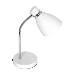 Lámpara de mesa Spring, blanca, metal, brazo flexible, con interruptor