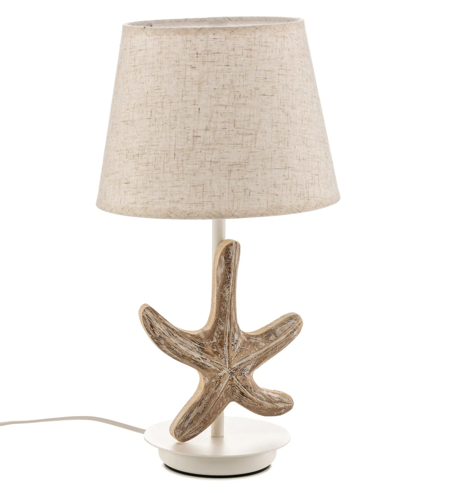 Lámpara de mesa Stellina, pantalla de tela, decoración estrella de mar
