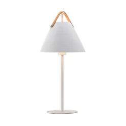 Lámpara de mesa Strap de metal con cinta de cuero, blanca
