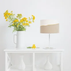 Lámpara de mesa Susan, blanco/beige/dorado