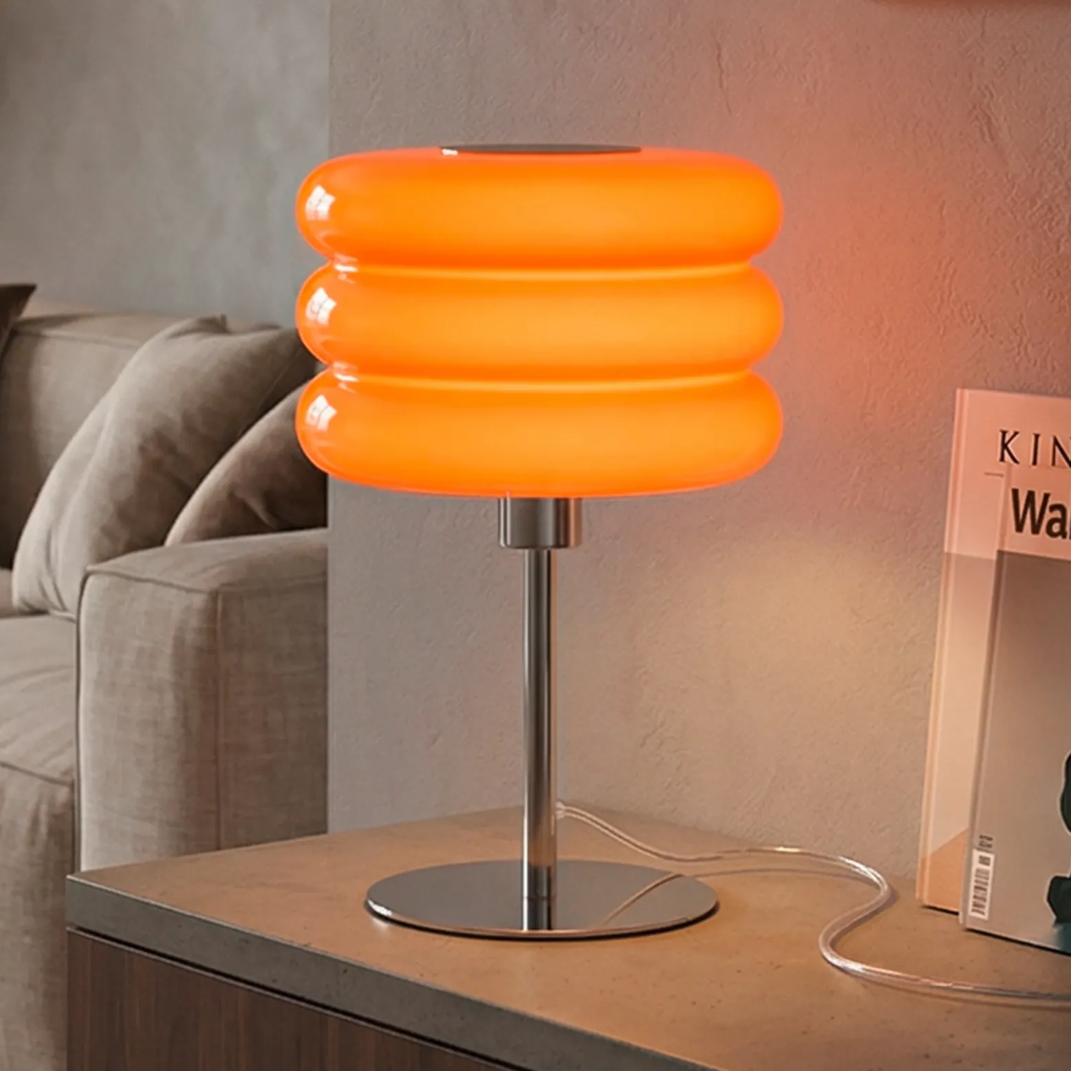 Lámpara de mesa Tortora, naranja, cristal, metal, altura 30 cm, E14