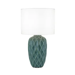 Lámpara de mesa Tortuga, verde/blanco, altura 49,5 cm, cerámica/lino