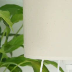 Lámpara de mesa Trixi con estructura de alambre blanco/beige, tela, E14