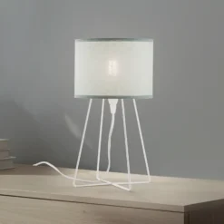Lámpara de mesa Trixi, metal, tela, verde salvia, blanco