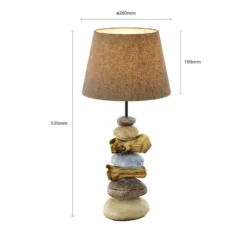 Lámpara de mesa Vera, pantalla de tela y decoración de piedra, 55 cm