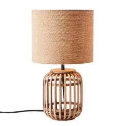 Lámpara de mesa Woodrow de bambú pantalla textil