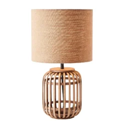 Lámpara de mesa Woodrow de bambú pantalla textil