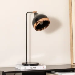 Lámpara de mesa Yildo, negro/cobre, metal, altura 52 cm