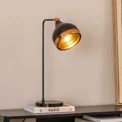 Lámpara de mesa Yildo, negro/cobre, metal, altura 52 cm