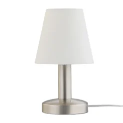 Lámpara de noche Hanno con pantalla de tela blanca