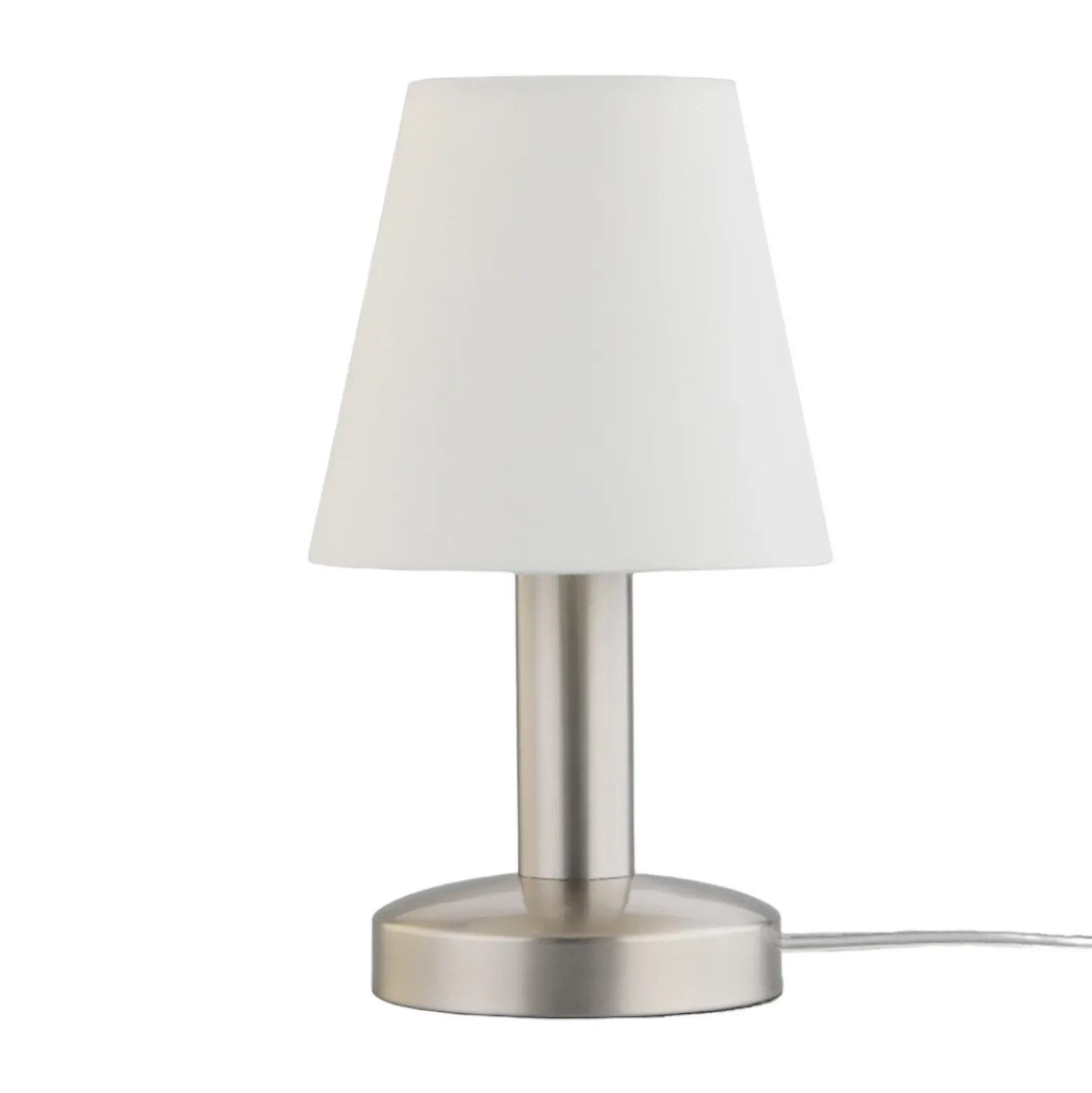 Lámpara de noche Hanno con pantalla de tela blanca