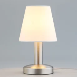 Lámpara de noche Hanno con pantalla de tela blanca