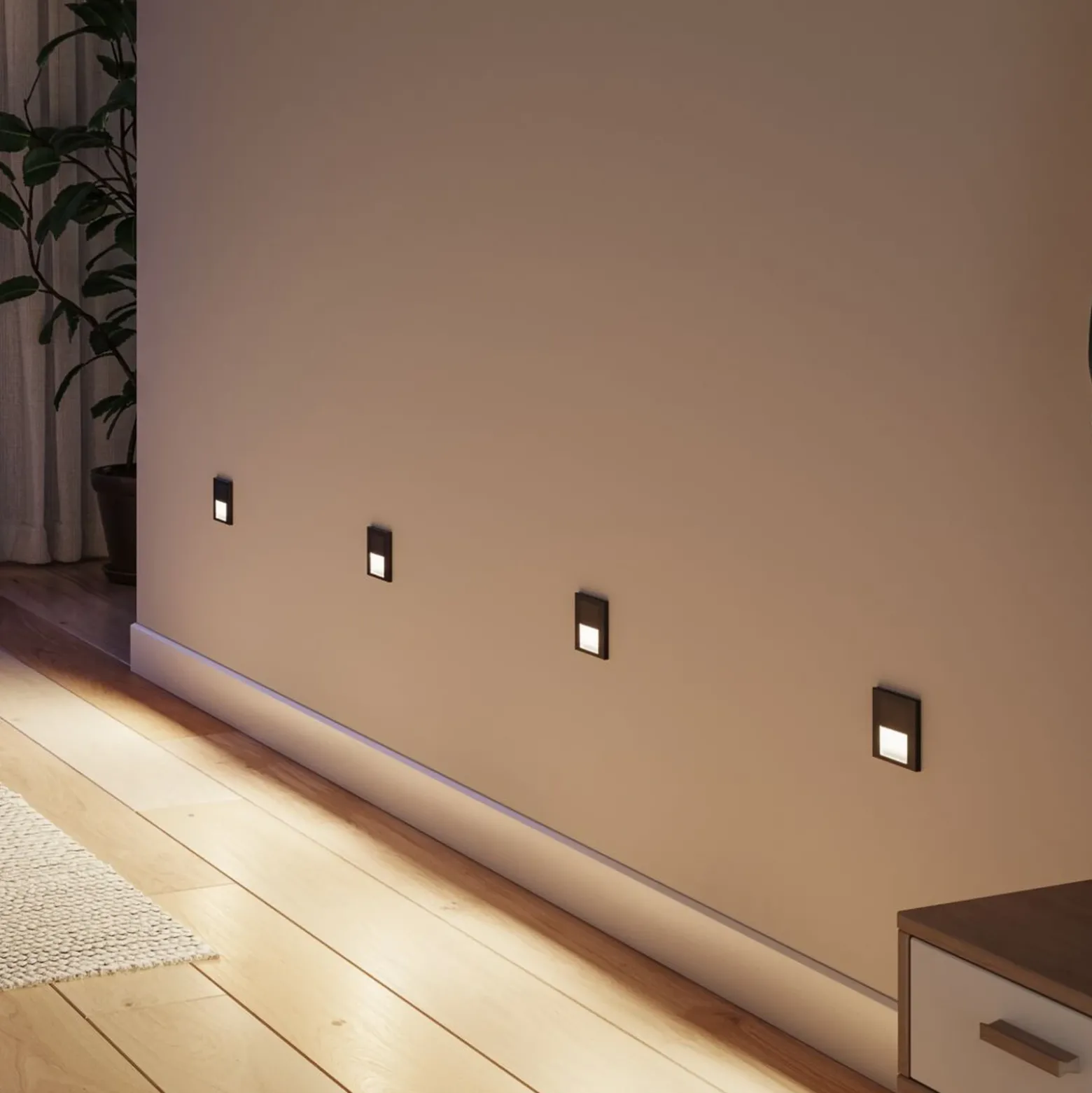 Lámpara de pared empotrable LED Paulmann Tsaro con sensor, de plástico negro