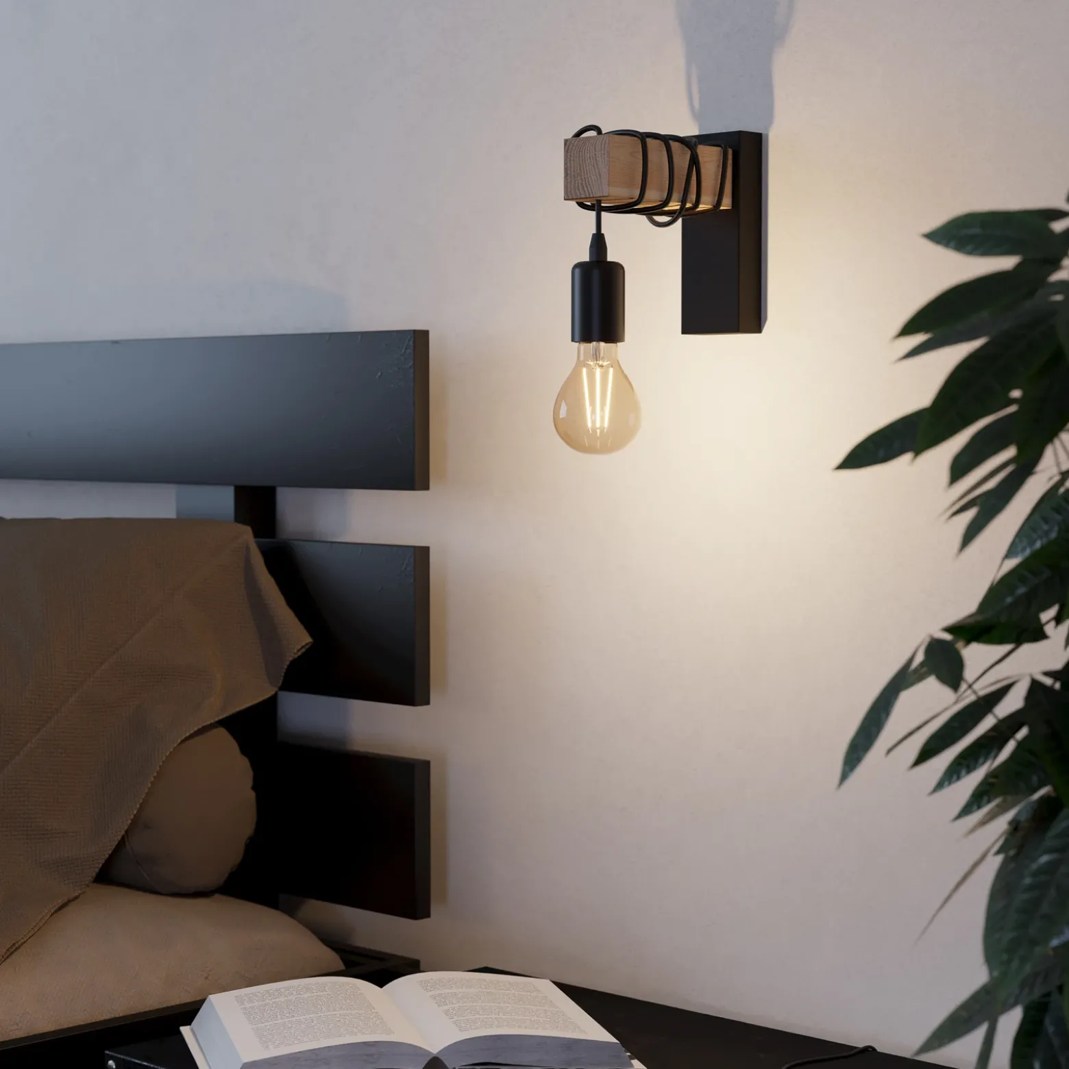 Lámpara de pared Townshend con elemento de madera