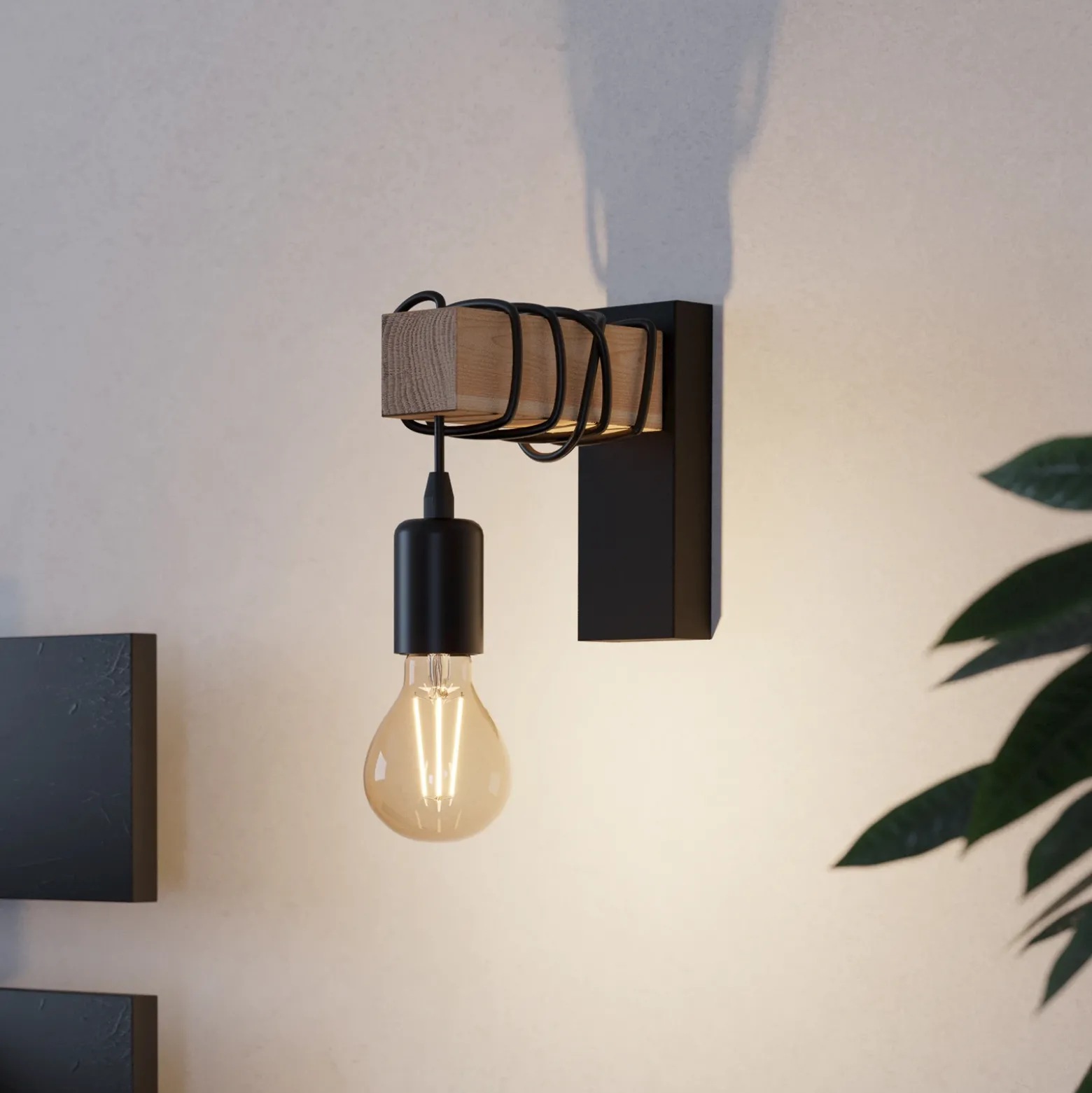 Lámpara de pared Townshend con elemento de madera