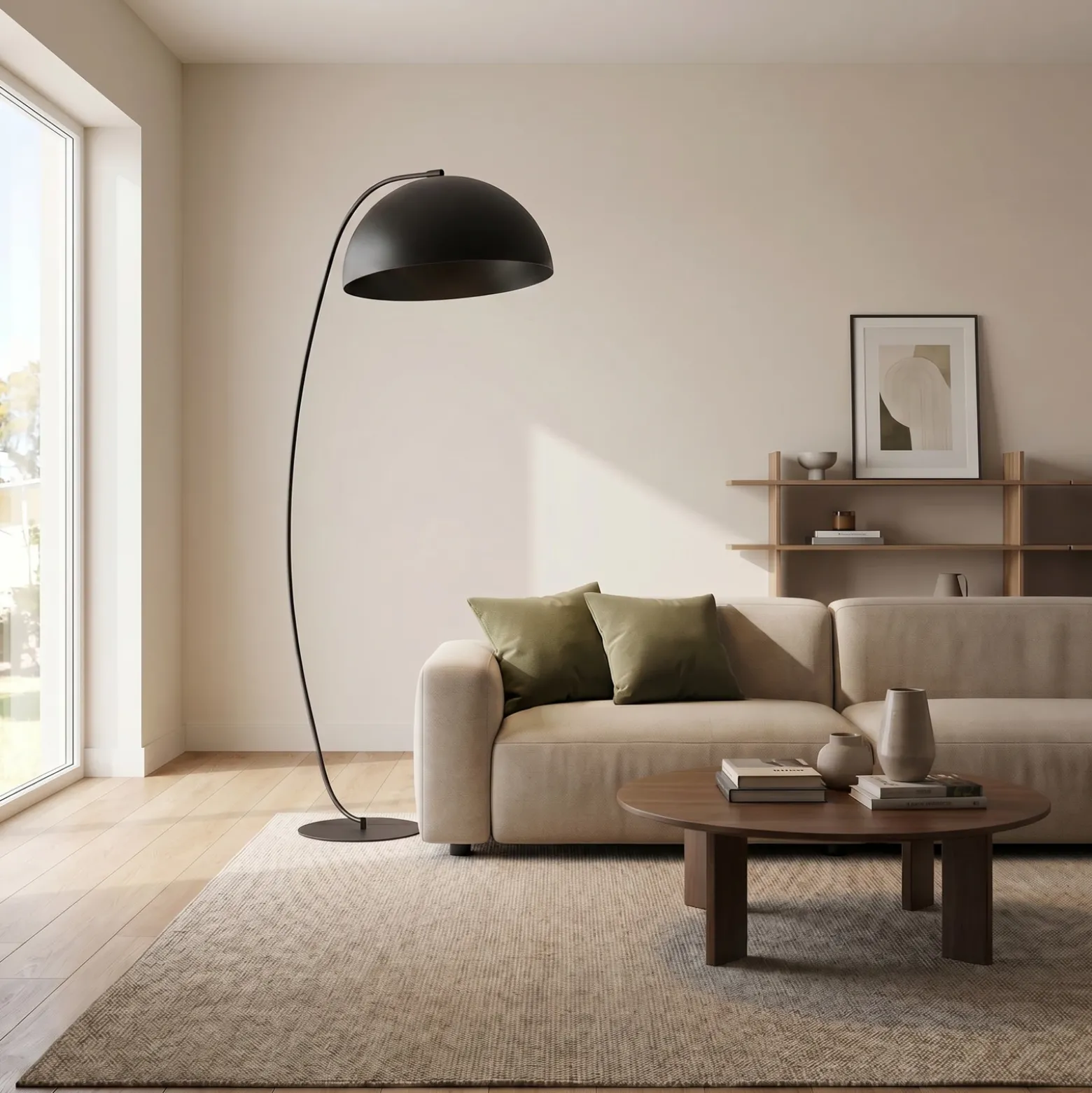 Lámpara de pie Arcos, negra, altura 150 cm, metal