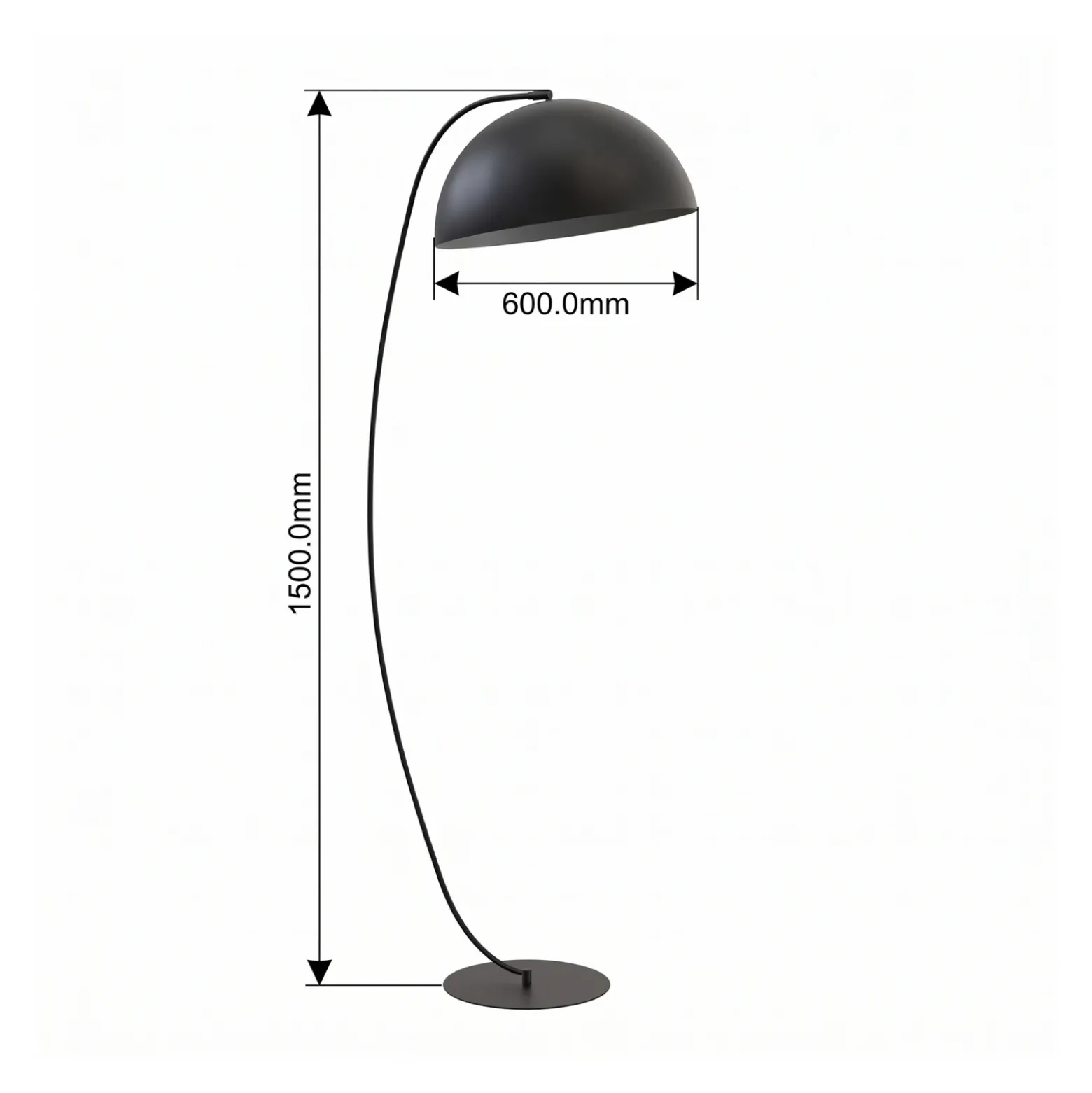 Lámpara de pie Arcos, negra, altura 150 cm, metal